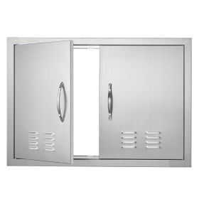 VEVOR BBQ Access Door, 30W x 21H Inch Double Outdoor Kitchen Door, Stainless Steel Flush Mount Door, Wall Vertical Door with Handles and Vents